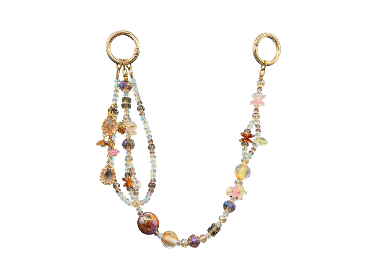 Bracelet Ambre Bloomeliya tons ambre, caramel et ivoire, complet ouvert, rangées détachables