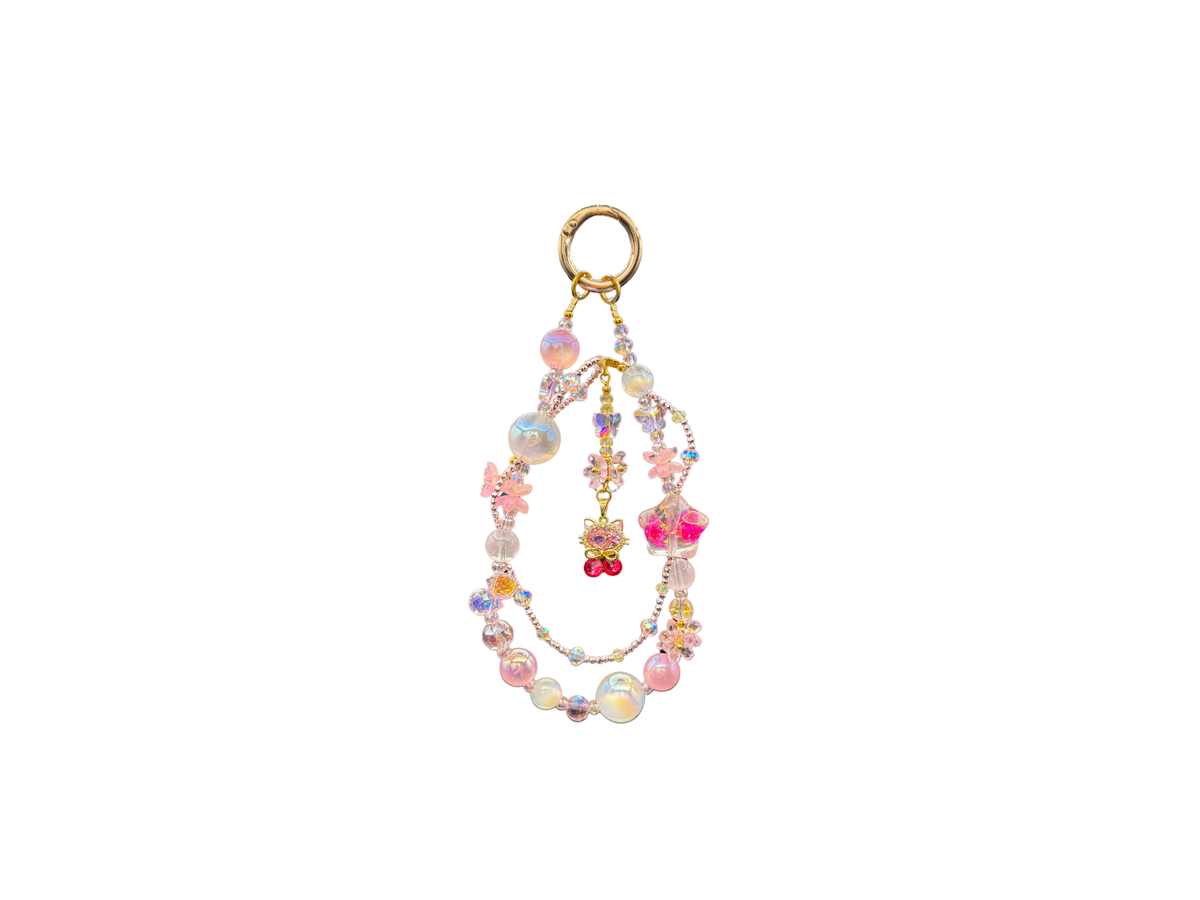 Bracelet Chérie Bloomeliya rose bonbon et perles irisées, complet, toutes les rangées attachées