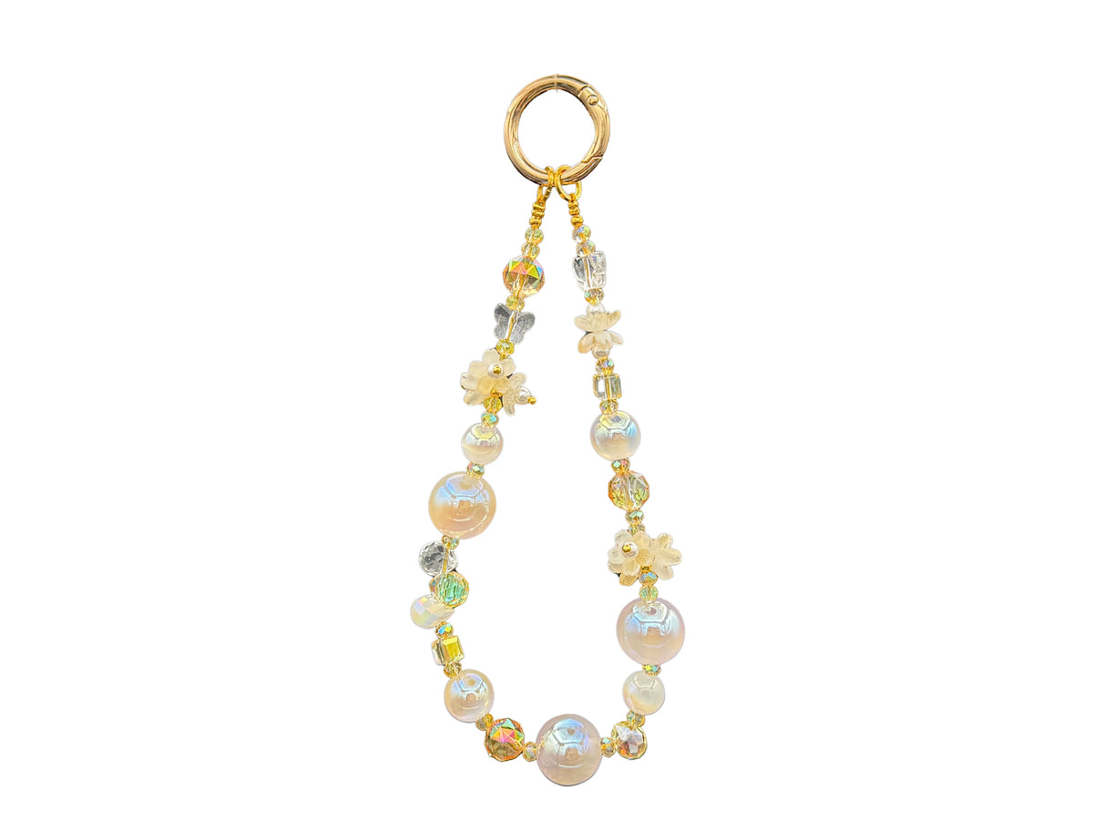 Bracelet Fleur de lait Bloomeliya ivoire, perles nacrées et nœud doré, 3e rangée seule, grosses perles