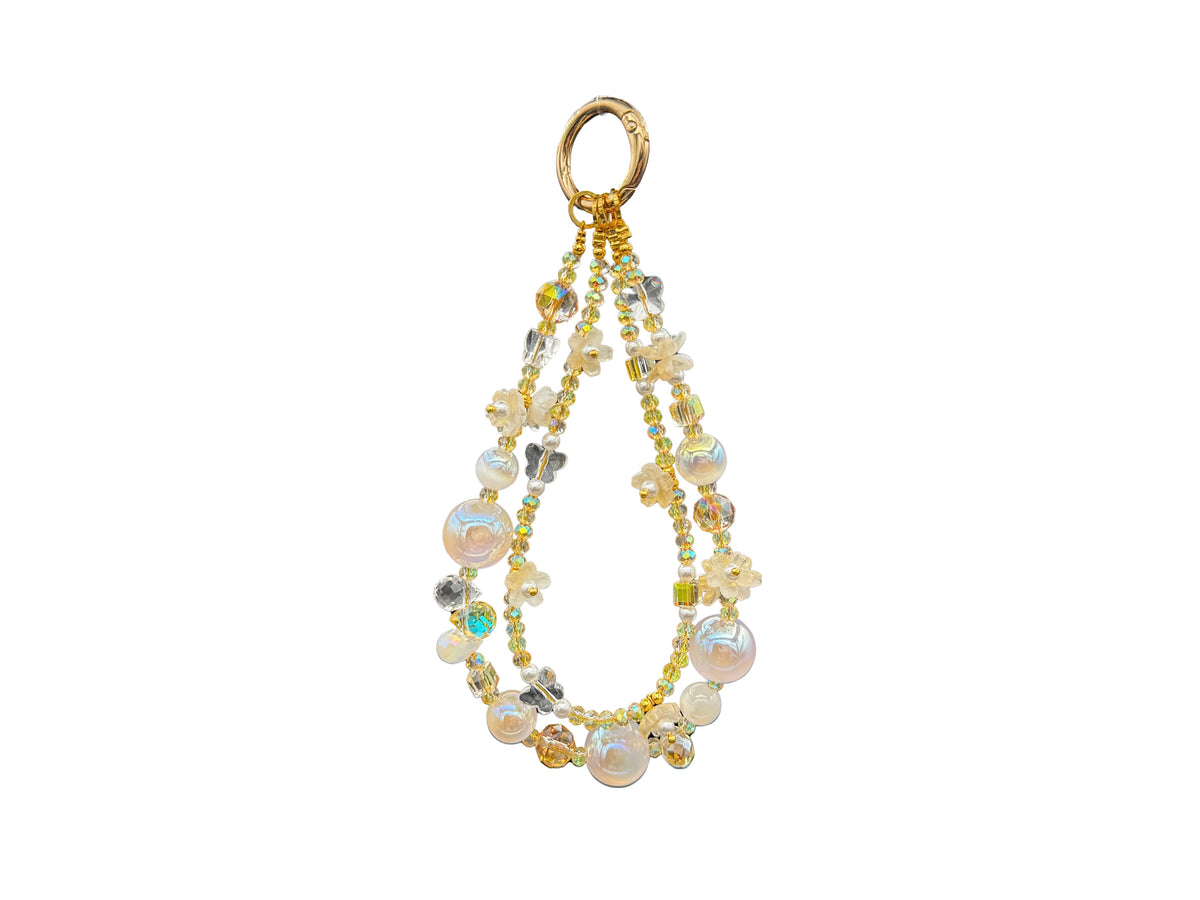Bracelet Fleur de lait Bloomeliya ivoire, perles nacrées et nœud doré, 2e et 3e rangées