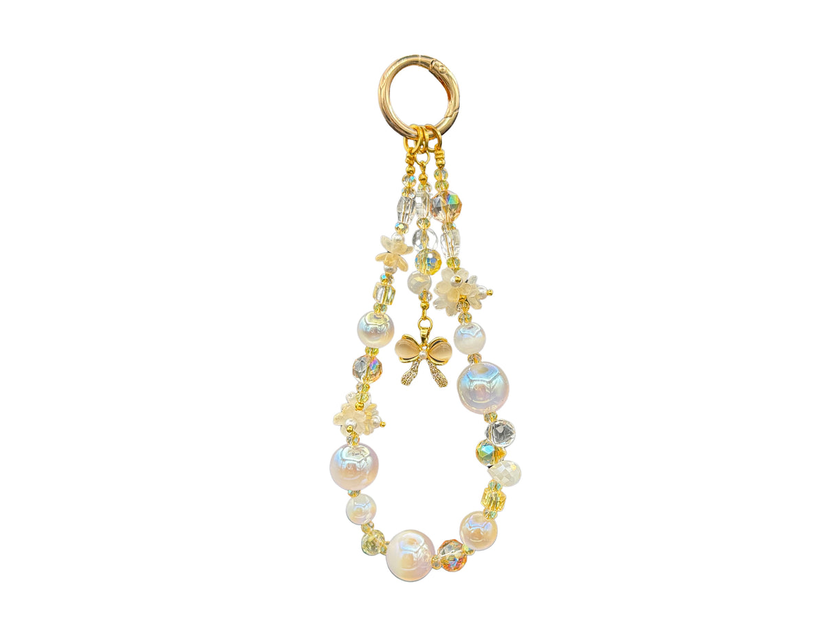 Bracelet Fleur de lait Bloomeliya ivoire, perles nacrées et nœud doré, 1re et 3e rangées