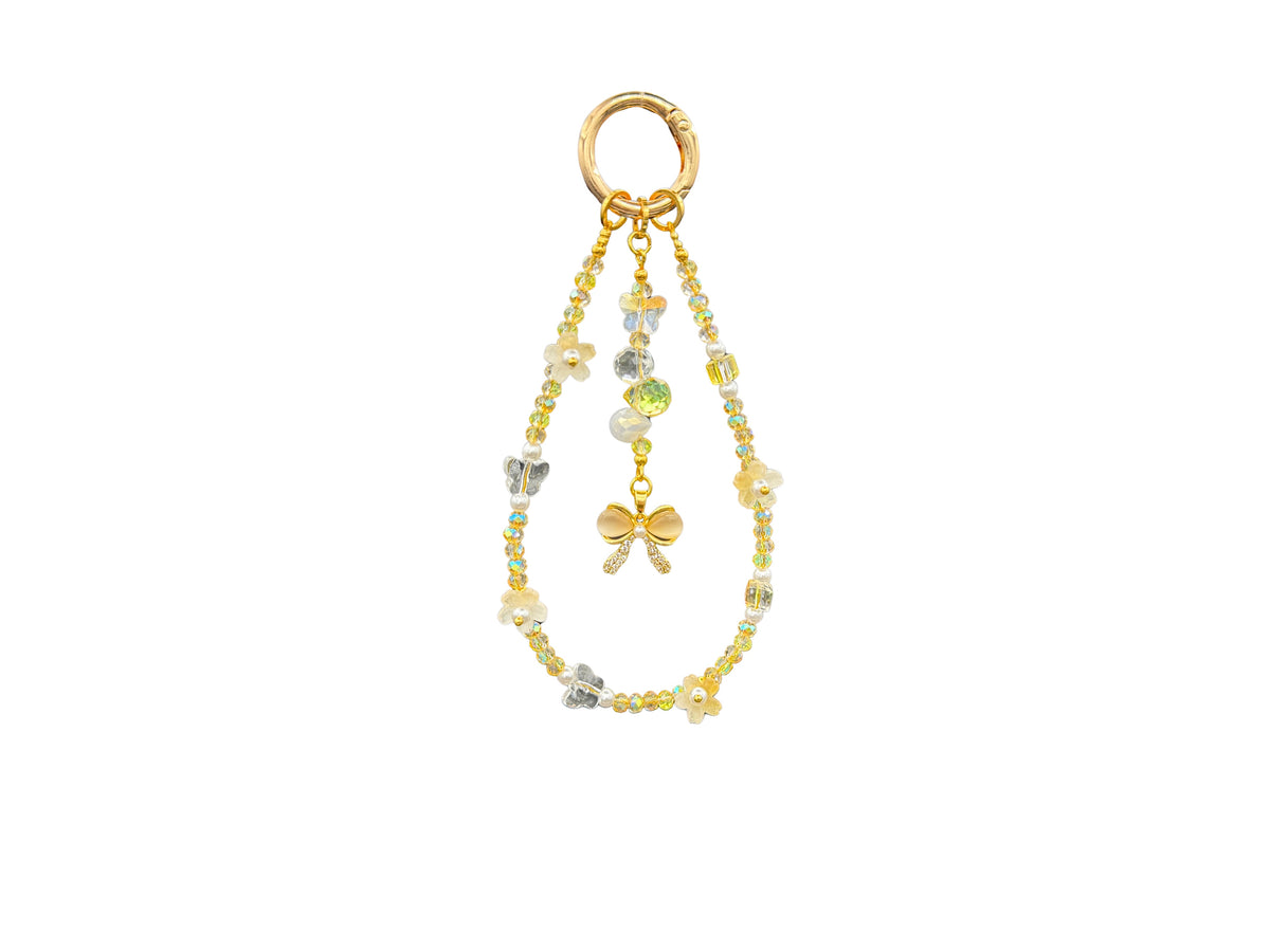 Bracelet Fleur de lait Bloomeliya ivoire, perles nacrées et nœud doré, 1re et 2e rangées