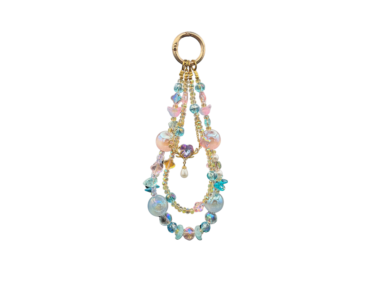 Bracelet Lune d'aquarelle Bloomeliya bleu, pêche et turquoise, complet, toutes les rangées attachées