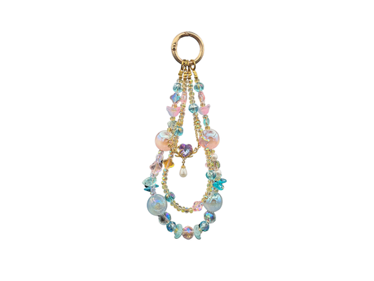 Bracelet Lune d'aquarelle Bloomeliya bleu, pêche et turquoise, complet, toutes les rangées attachées