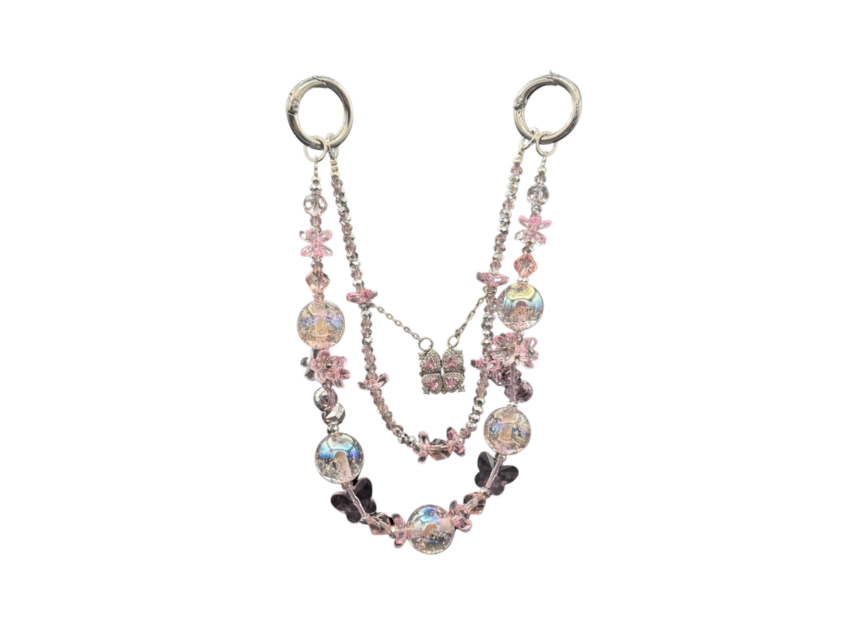 Bracelet Rose Cristal Bloomeliya rose poudré et argent, complet ouvert, rangées détachables