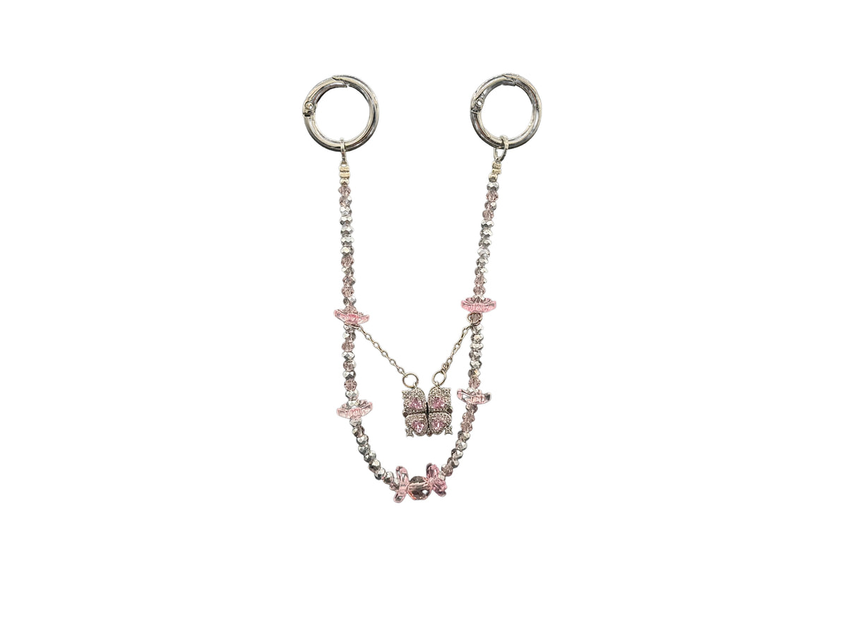 Bracelet Rose Cristal Bloomeliya rose poudré et argent, 1re rangée seule, ouverte